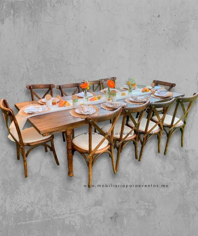 mesa de madera con sillas Crossback
