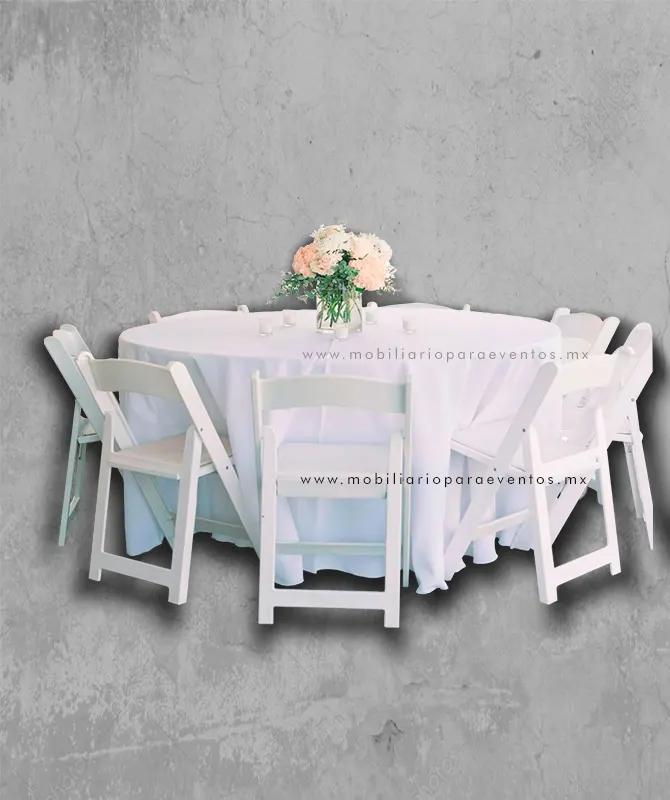 Renta mesa redonda con mantel y sillas avantgarde